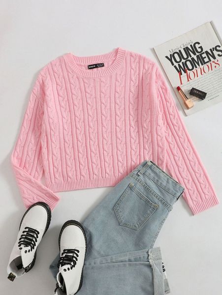 

drop shoulder cable knit sweater e586#, White;black
