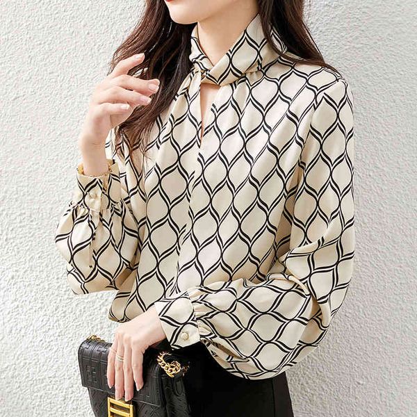 

manufacturer's spring 2022 version foreign style long sleeve v-neck lace up chiffon shirt women's wear casual ladies summer trend, White