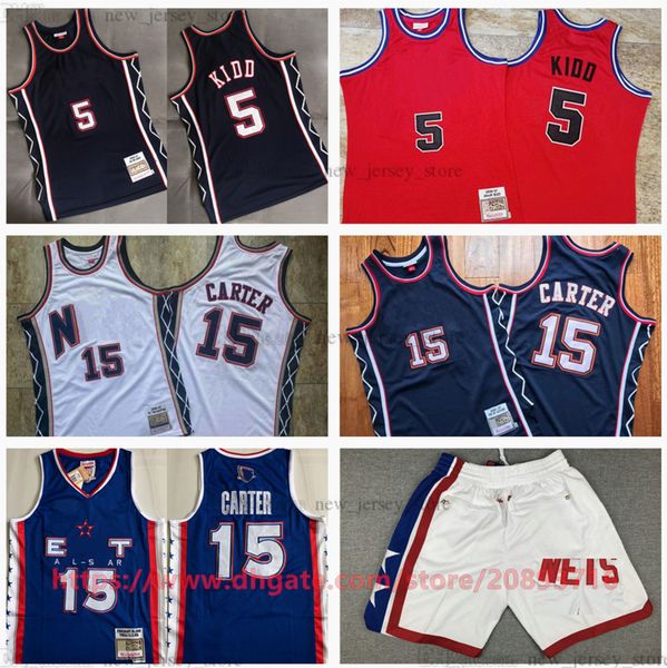 

mitchell and ness authentic embroidery basketball vince 15 carter jerseys 2005 all-star blue 2006-07 white red retro jason 5 kidd jersey bre, Black;red