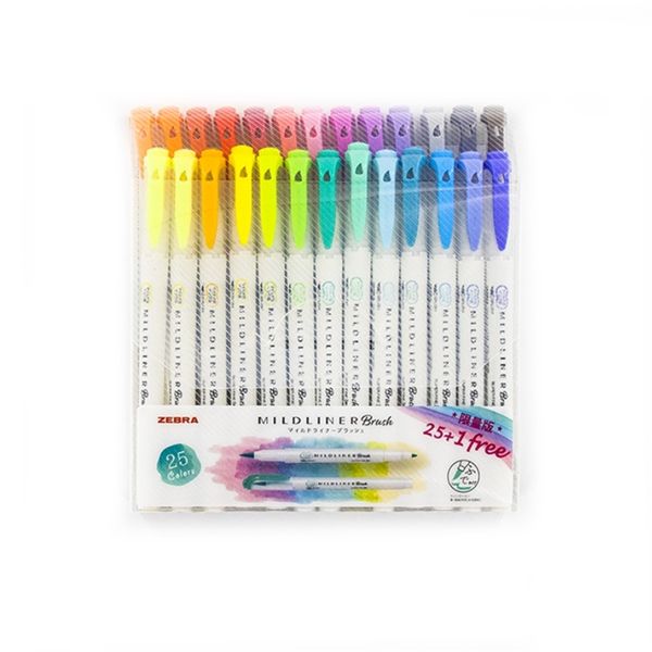 Японская зебра WFT8 5/15/25color Set MildLiner Мягкая ручка-кисть Двуглавый Мягкий лайнер Highlighter Ручка-маркер Школьные принадлежности 220420