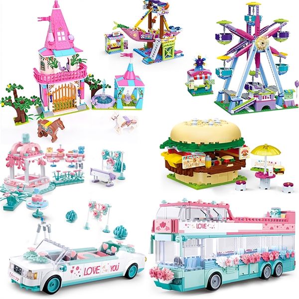 Friends Tree Race Car Bus Brick Toy Bambini per ragazza Princess Villa Castle Prince City Wedding Set Parco divertimenti romantico 220715