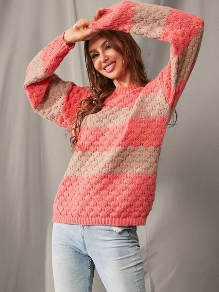 

luukse two tone round neck sweater d504#, White;black