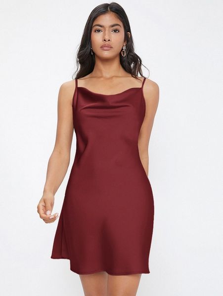 

cowl neck solid cami dress z7dk#, Black;gray