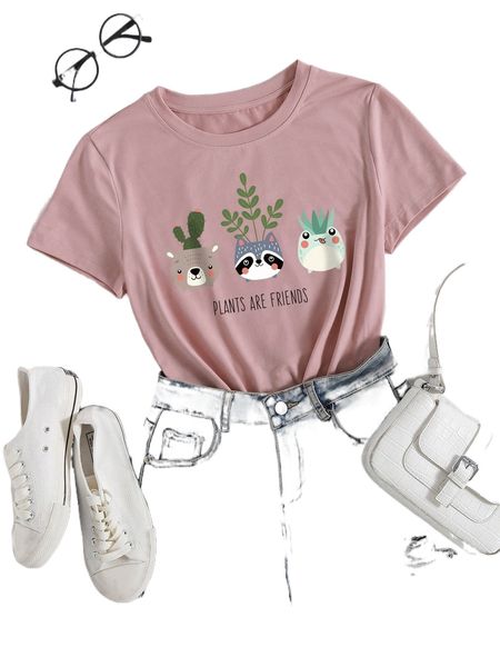 

cartoon & slogan graphic tee w99i#, White