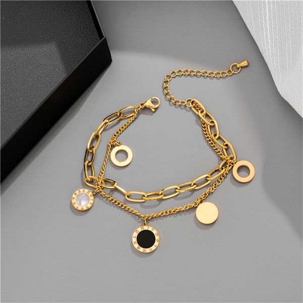 Gioielli di marca famosi di lusso in oro rosa acciaio inossidabile numeri romani bracciali braccialetti braccialetto di fascino femminile per le donne 220726