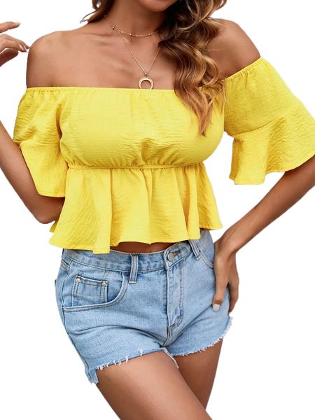 

flounce sleeve peplum 25kx#, White