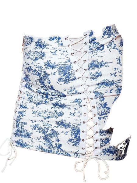 

plus figure graphic lace up skirt 88rl#, Black