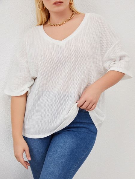 

plus textured drop shoulder tee 06lu#, Black