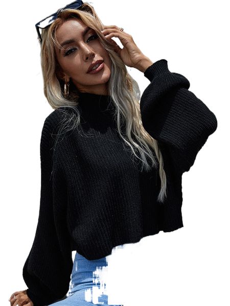

mock neck lantern sleeve solid sweater s4ek#, White;black