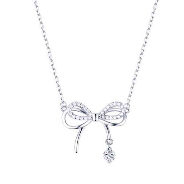 

bow necklace women's s 925 sterling sier versatile spice girl minority ins style clavicle chain double-layer butterfly necklace, Silver