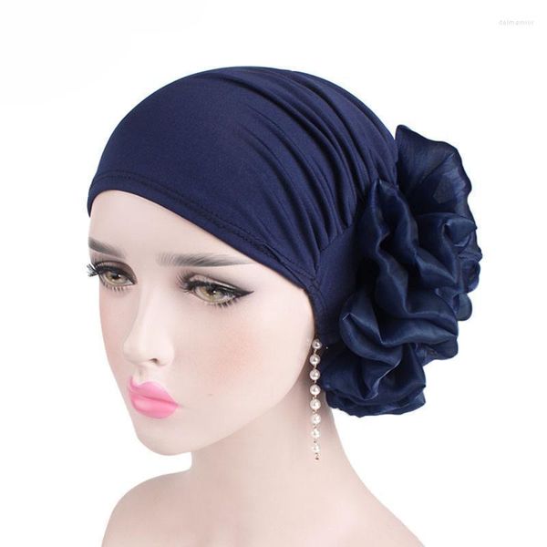 Beanie/Kafatası Kapakları Kadınlar Büyük Çiçek Streç Eşarp Şapka Bayanlar Zarif Moda Saç Aksesuarları Kemo Türban Bandanas Toptan Delm22