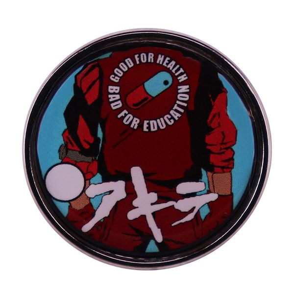 

sci-fi animated movie akira poster inspiration badge good for health bad for education brooch, Blue