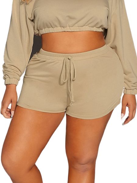 

sxy plus solid tie waist shorts e4tm#, Black