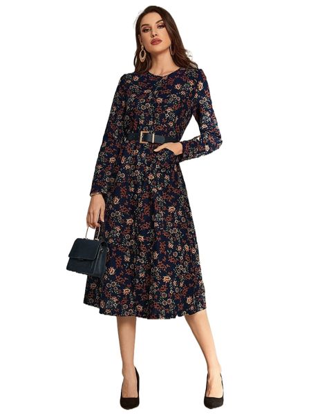

allover floral print dress without belt z8yv#, Black;gray