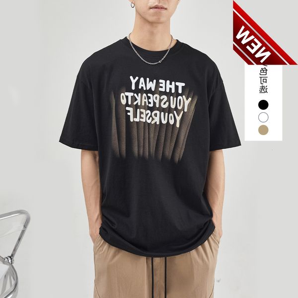 

50% off discount yizhi simple short sleeve men's round neck cotton 2022 summer fade in letter print casual t-shirt men factory direct s, White;black