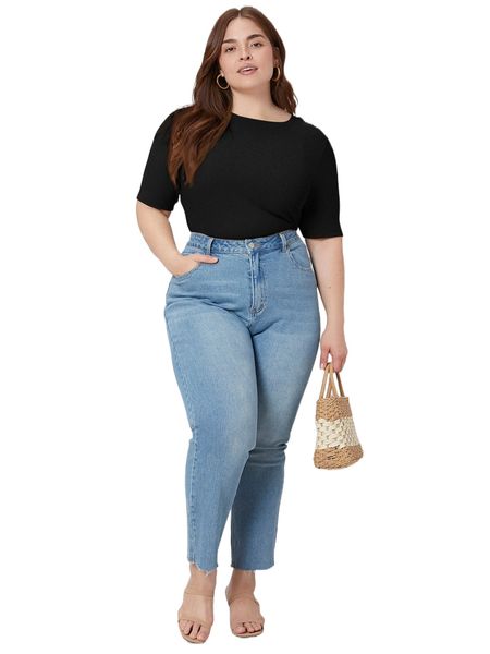

motf premium plus slim ribbed t-shirt b8g9#, Black
