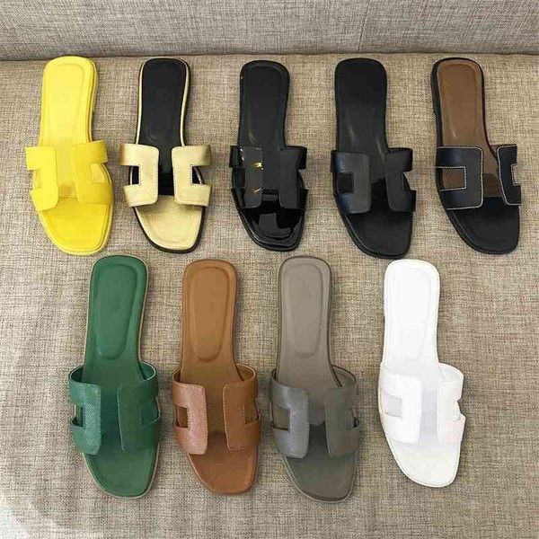 

h designer women slippers oasis sandals shoes ladies slides summer real leather flats shoes nq55, Black