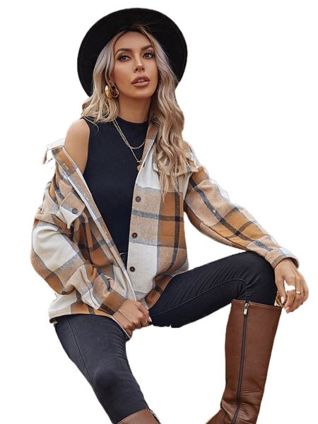 

plaid flap detail drop shoulder overshirt 06aw#, Black