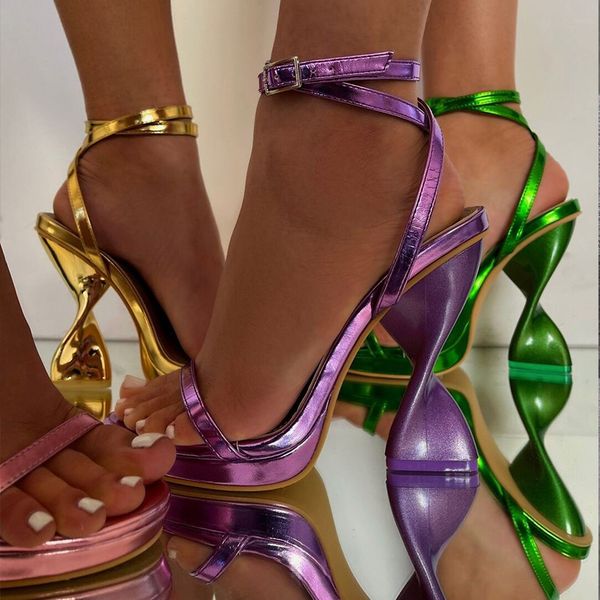 

fashion female sandals women heels ladies shoes party pumps summer square toe purple gold high big size 220721, Black