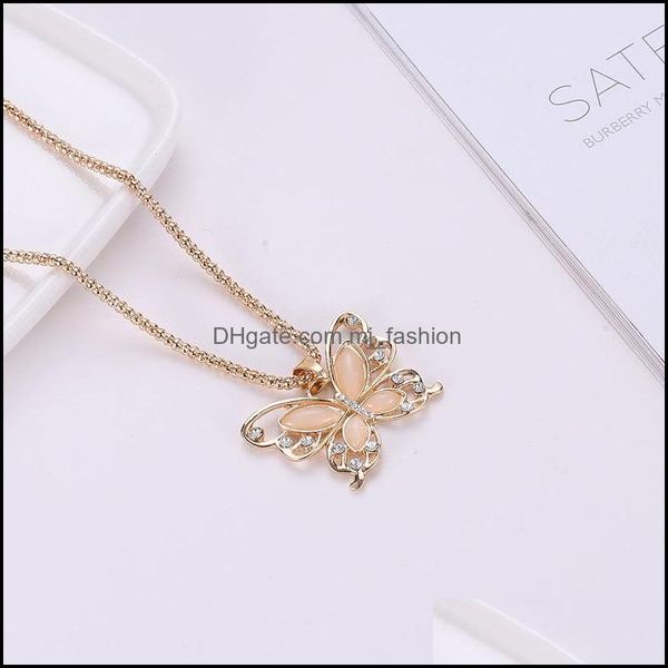 

pendant necklaces pretty butterfly necklace flawless opal exquisite choker sweater chain stone drop delivery 2021 jewelry pe mjfashion dh85w, Silver