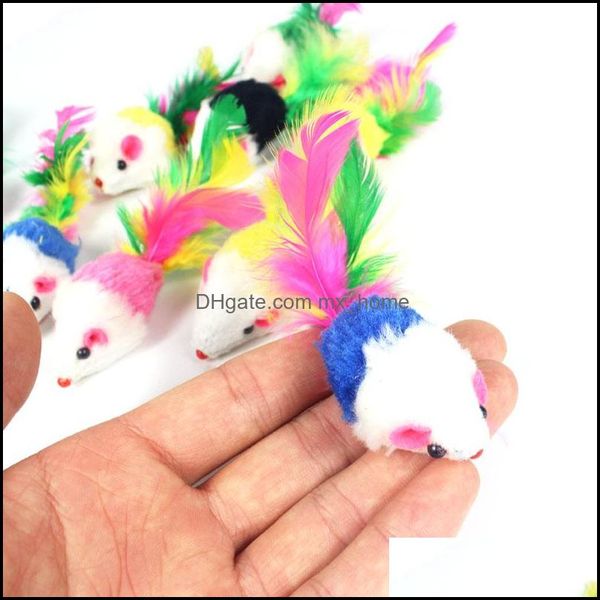 Brinquedos de gato de mouse falso mini mini de l￣ de mouse colorf Feather engra￧ado Kitten Interactive Treinando Treinamento Drop Drop Delivery 2021 suprimentos