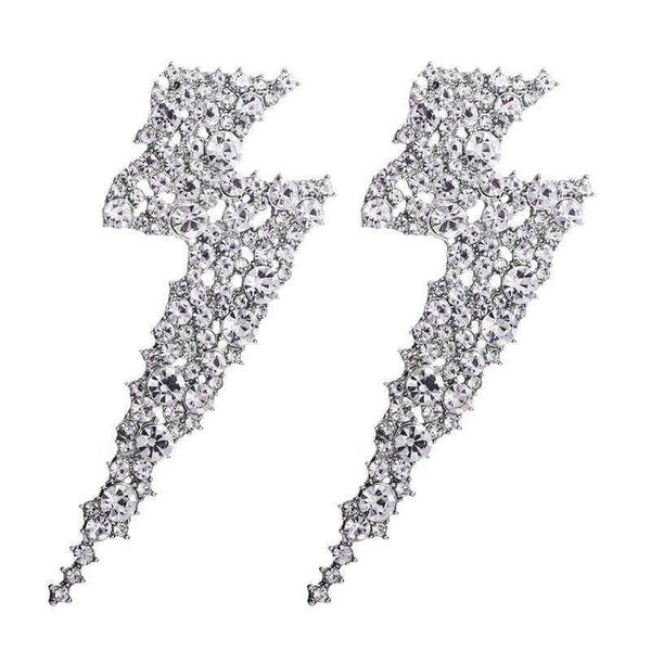 

earrings 2022 trendy oversized metal rhinestone lightning stud earrings for women simple european style geometric earring party jewelry 2208, Silver