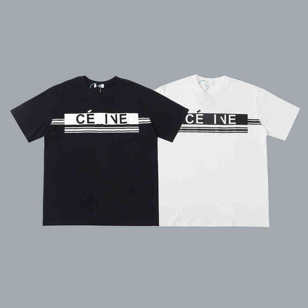 

2022 summer new high version cel lettered casual men's and women's loose short sleeve t-shirt, White;black