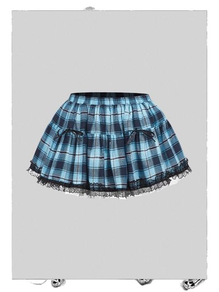 

high waist tartan flare skirt 52hv#, Black
