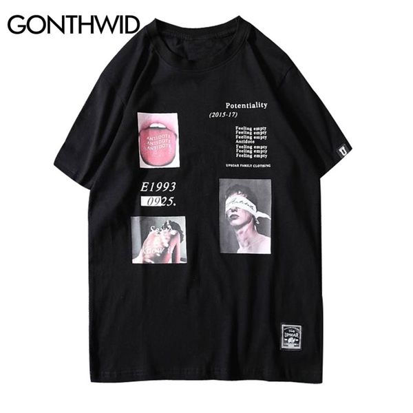 

gonthwid creative funny print short sleeve tees shirts streetwear men women hip hop harajuku casual cotton tshirts male fashion 220425, White;black