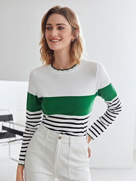 

motf premium wool-mix scallop neck sweater o4g9#, White;black