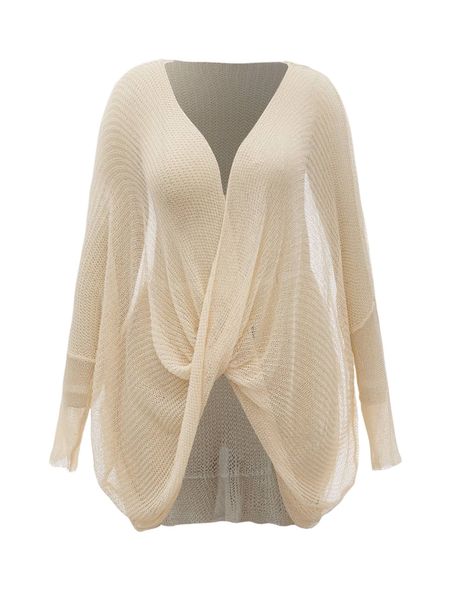 

plus twist front openwork sweater v4we#, Black