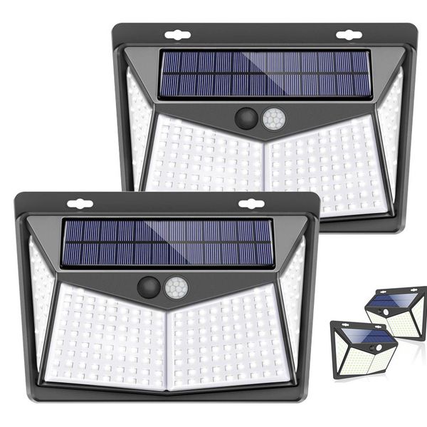 208 LED Luce solare per esterni Sensore di movimento Lampada da parete Lampada da strada per percorso da giardino Proiettore impermeabile ad energia solare