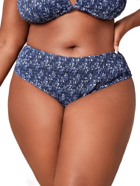 

plus ditsy floral smocked high waist bikini panty u0po#, Black