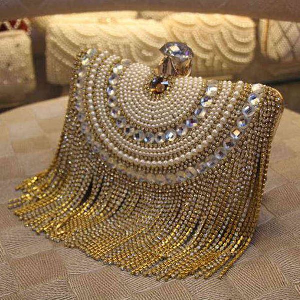 

evening bags rhinestones tassel clutch diamonds beaded metal chain shoulder messenger purse for wedding bag 220516