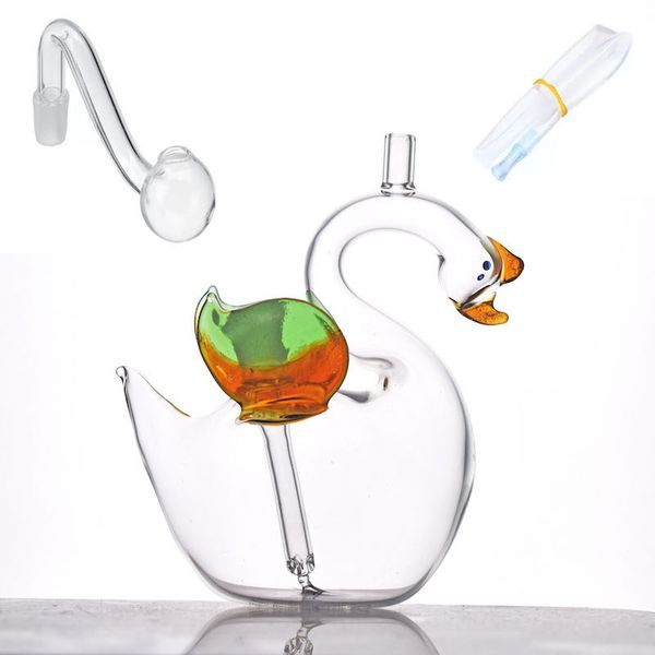 Commercio all'ingrosso Mini Swan Water Dab oil Rig bong Portable Travel mini vetro Bubbler bong tubo con cannuccia in silicone