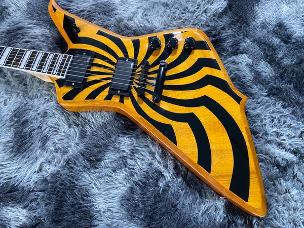 Neue E-Gitarre im Exploer Zakk-Stil, schwarze Hardware, Korpus und Hals aus Mahagoni, 6 Saiten