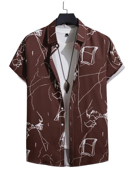 

men random graphic print button up shirt without tee m14y#, White;black