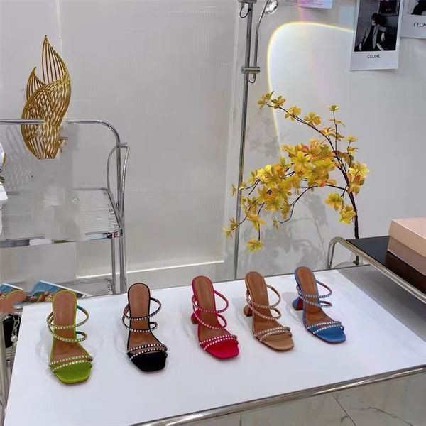 

amina muaddi 2022 designer heels womens sandals red bottoms heels crysta buckle wedding dress shoes back strap genuine leather sole with box, Black