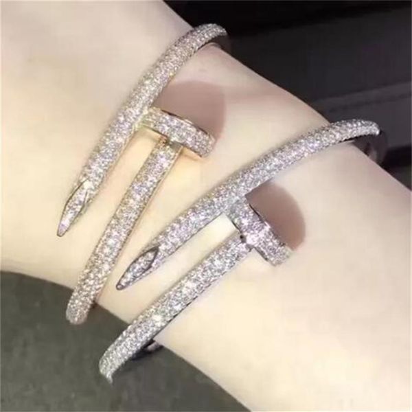 

50%off nail bracelets women cuff 18k gold plated full diamond bracelet jewelry for lover gift size 16 5cm with box270b, White