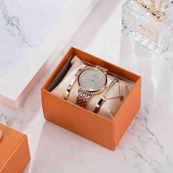 

sample wholale exquisite gypsophila diamonds watch fashion bracelet quartz wrist watch combination 3 piece set, Slivery;brown