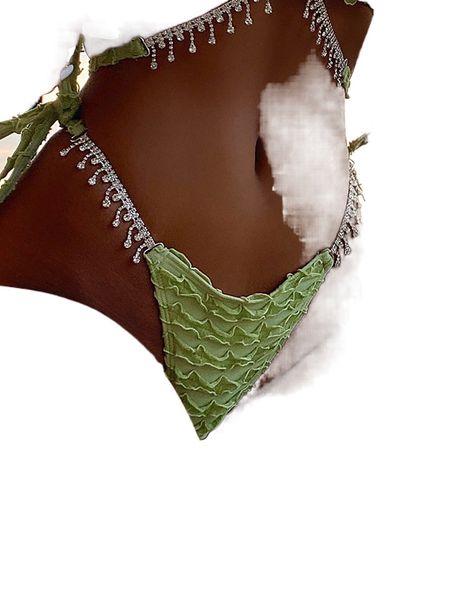 

lettuce trim rhinestone decor bikini bottom t8gz#, White;black