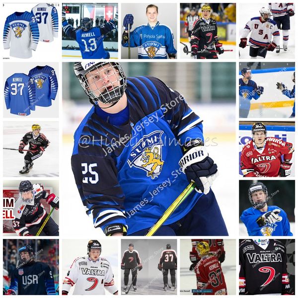 

37 joakim kemell ice hockey jersey custom vintage liiga jyp jyvaskyla jersey 2022 iihf world u18 championship jerseys 2021 stitched draft em, Black