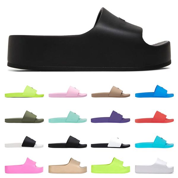 

wmns rubber pool slides writing designer women chunky slipper summer men slide beige white black fluo green pink outdoor slippers