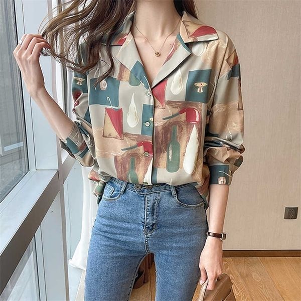 

spring summer women's blouses printing shirts chic long sleeve shirts blusas mujer 210702, White