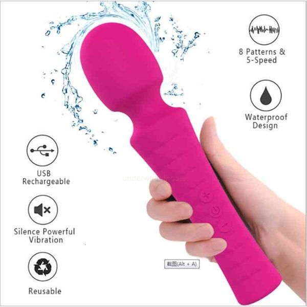 

massager silicone all rubber strong vibration av stick 8-frequency 5-speed waterproof vibrating magnetic suction charging women's n0js