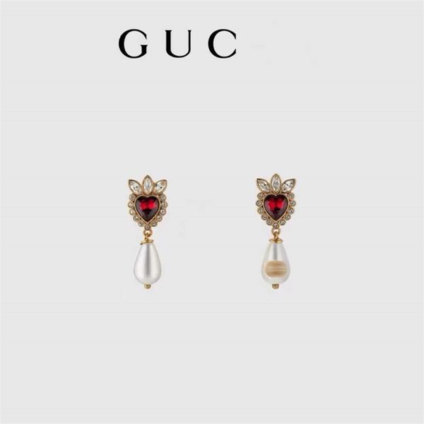

designer jewelry online ancient new light luxury high sense letter pearl pendant 925 inlaid rhinestone earrings, Golden