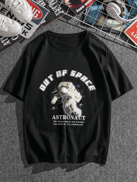 

men astronaut & slogan graphic tee 56uh#, White;black