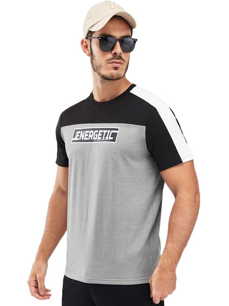 

men letter graphic colorblock tee u2c6#, White;black
