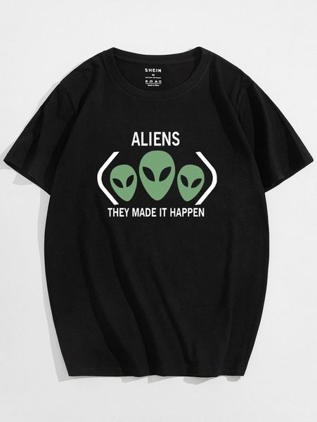 

men alien & slogan graphic tee n5qx#, White;black