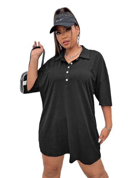 

plus polo neck oversized tee t4p1#, Black